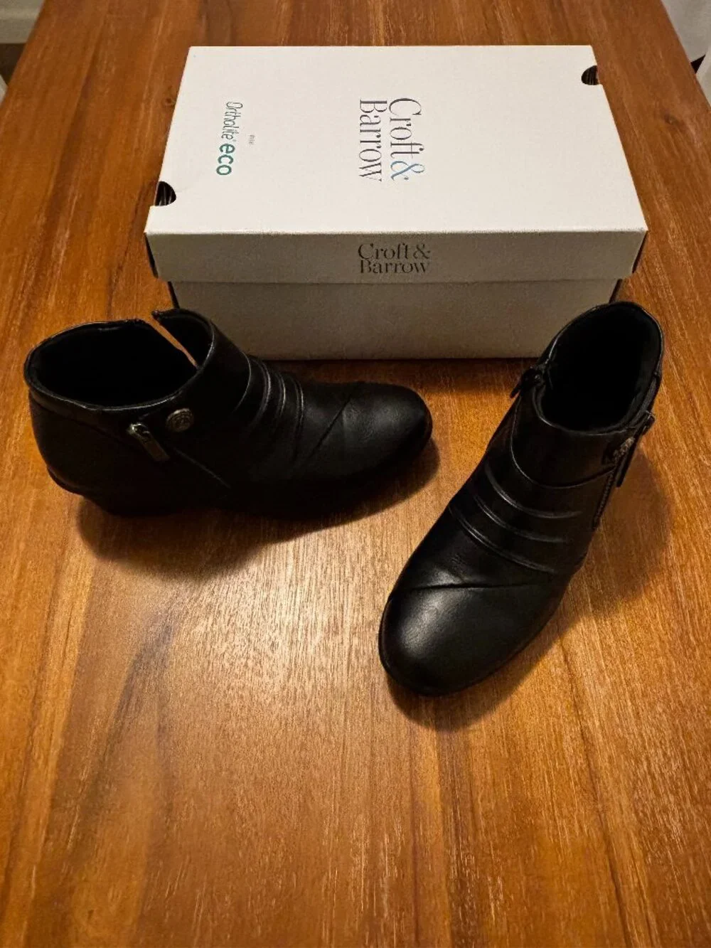 Croft & Barrow Black Ruched Ankle Booties Block Heel Side Zip Shoes Size 6.5 NIB